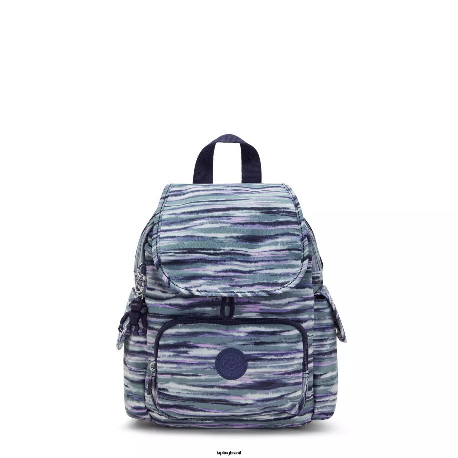 mulheres mini bolsas Kipling listras de pincel city ​​pack mini mochila impressa 4X8V497