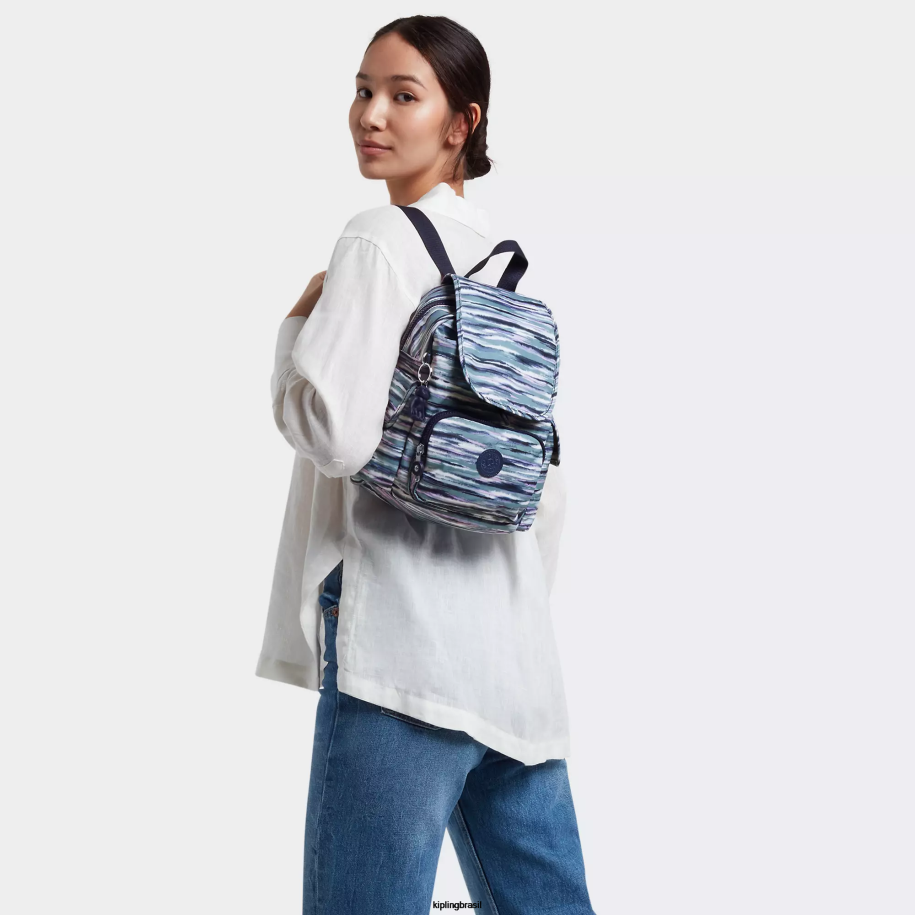 mulheres mini bolsas Kipling listras de pincel city ​​pack mini mochila impressa 4X8V497