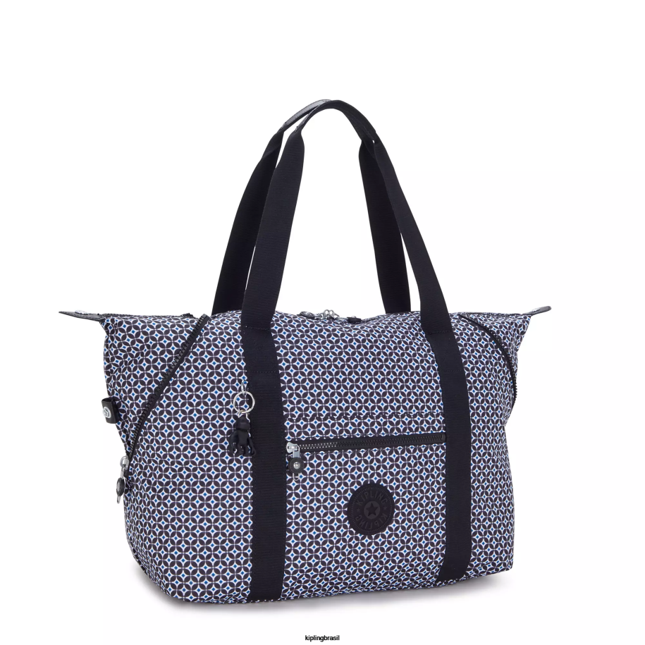 mulheres sacolas Kipling azulejo enegrecido bolsa tote impressa em meio artístico 4X8V260