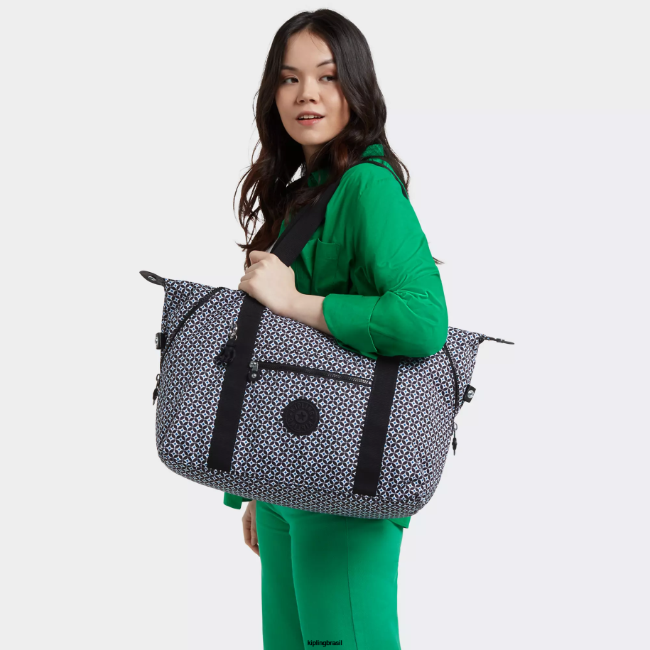 mulheres sacolas Kipling azulejo enegrecido bolsa tote impressa em meio artístico 4X8V260