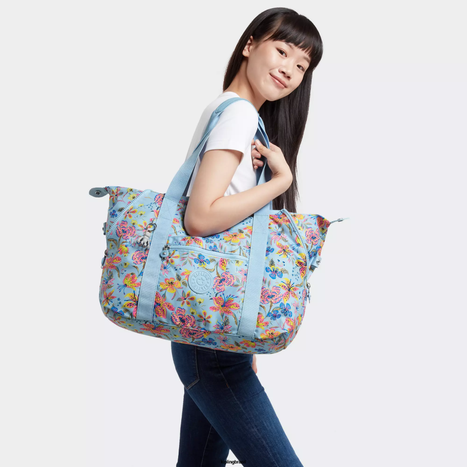 mulheres sacolas Kipling flores silvestres bolsa tote impressa em meio artístico 4X8V262