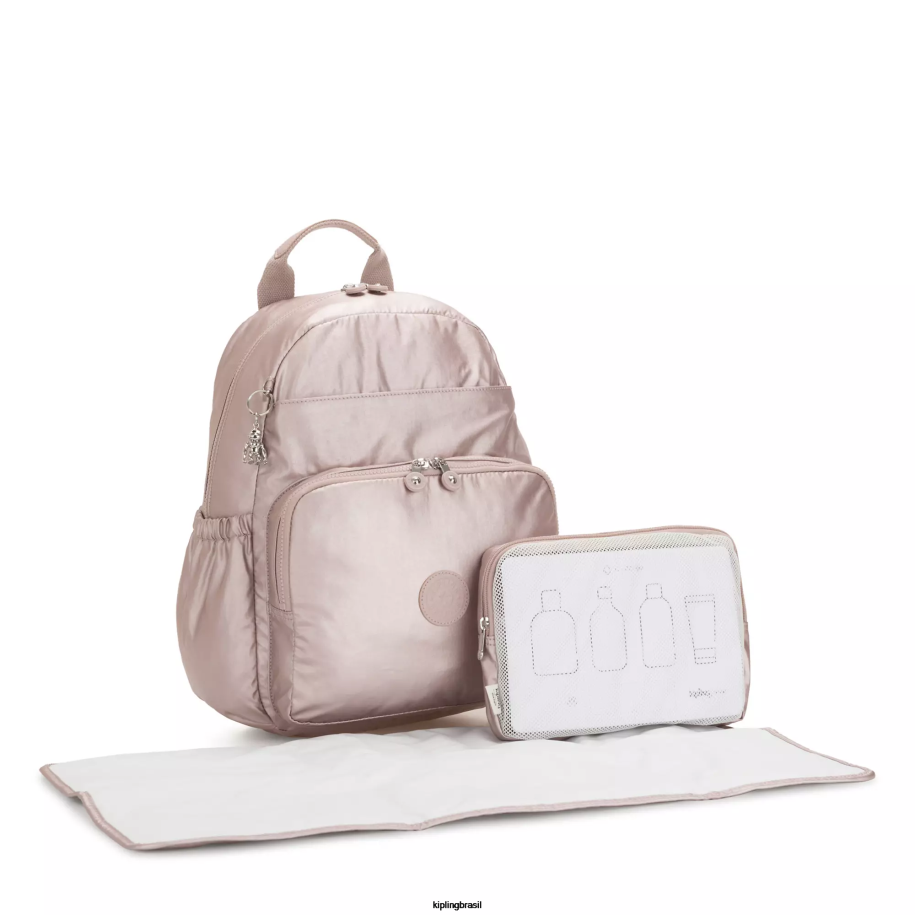 mulheres sacos de fraldas Kipling rosa metálica mochila fralda maisie 4X8V279