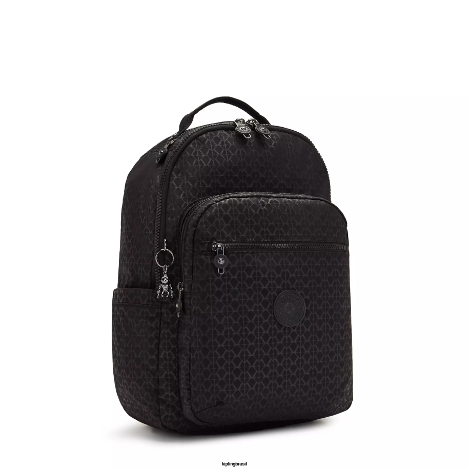 mulheres mochilas para notebook Kipling assinatura em relevo mochila grande impressa para laptop de 15