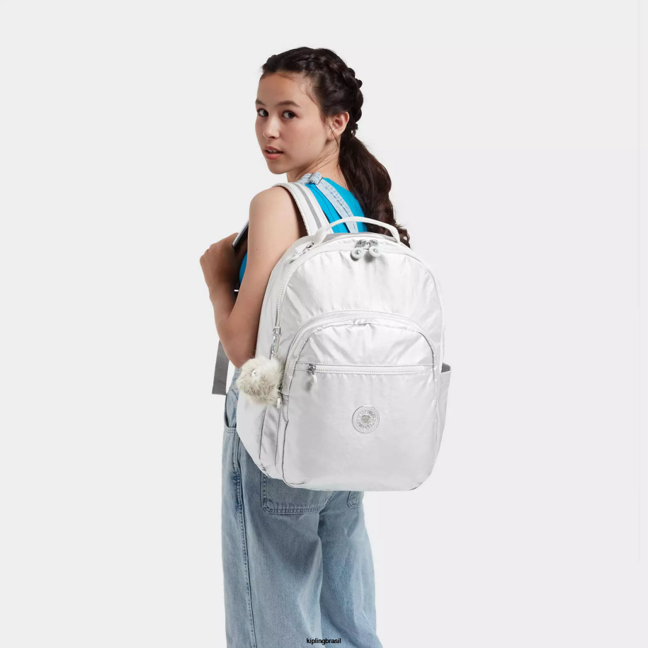 mulheres mochilas para notebook Kipling doce metálico mochila para laptop grande metálica de 15