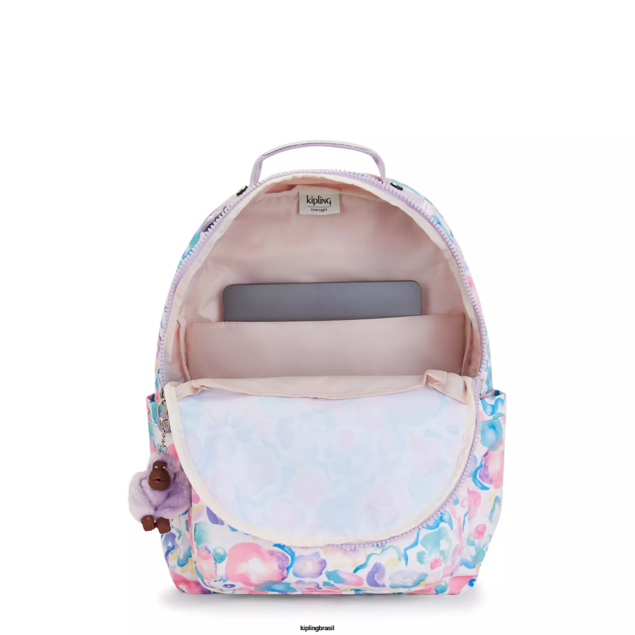 mulheres mochilas para notebook Kipling flores aquáticas mochila grande impressa para laptop de 15