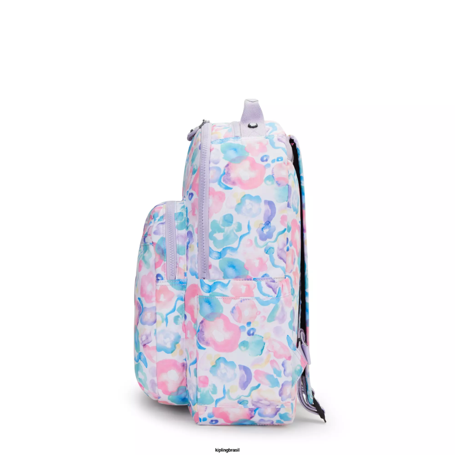 mulheres mochilas para notebook Kipling flores aquáticas mochila grande impressa para laptop de 15