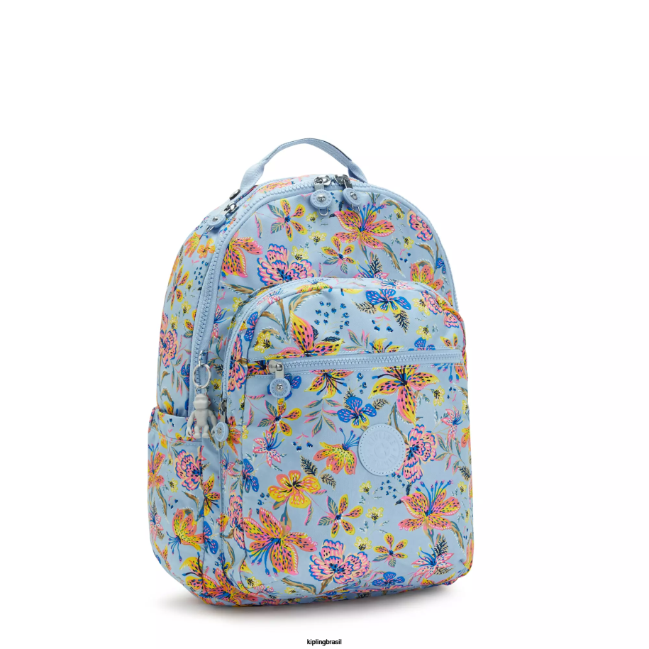 mulheres mochilas para notebook Kipling flores silvestres mochila grande impressa para laptop de 15