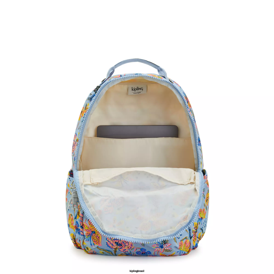 mulheres mochilas para notebook Kipling flores silvestres mochila grande impressa para laptop de 15