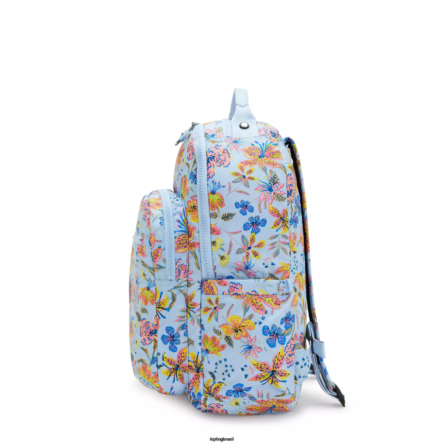 mulheres mochilas para notebook Kipling flores silvestres mochila grande impressa para laptop de 15