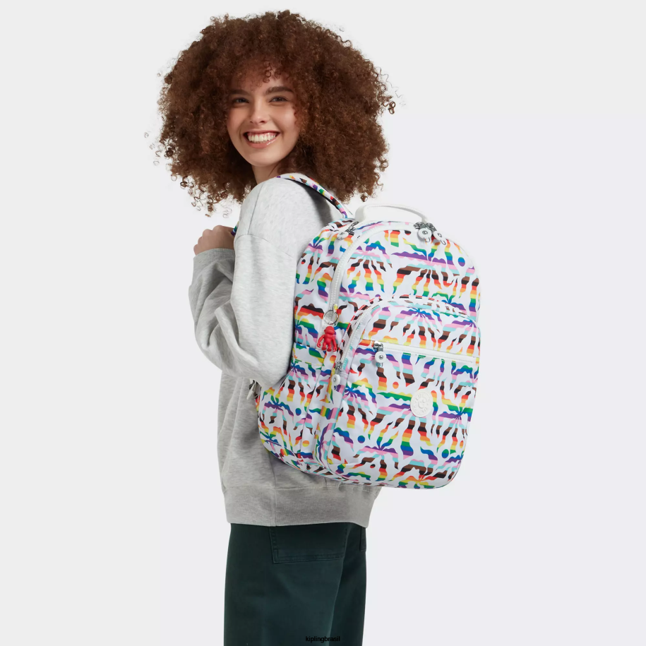 mulheres mochilas para notebook Kipling palma arco-íris mochila grande impressa para laptop de 15