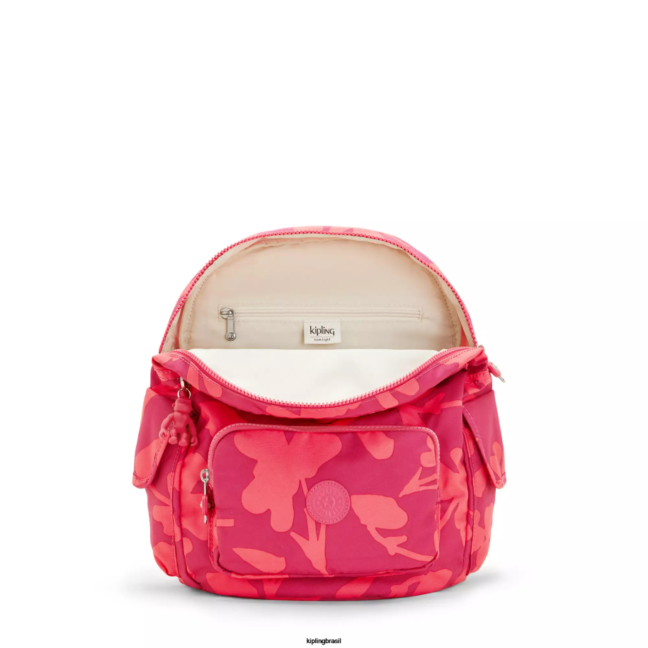 mulheres mochilas pequenas Kipling flor de coral city ​​pack pequena mochila impressa 4X8V378