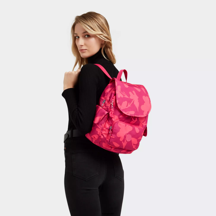 mulheres mochilas pequenas Kipling flor de coral city ​​pack pequena mochila impressa 4X8V378