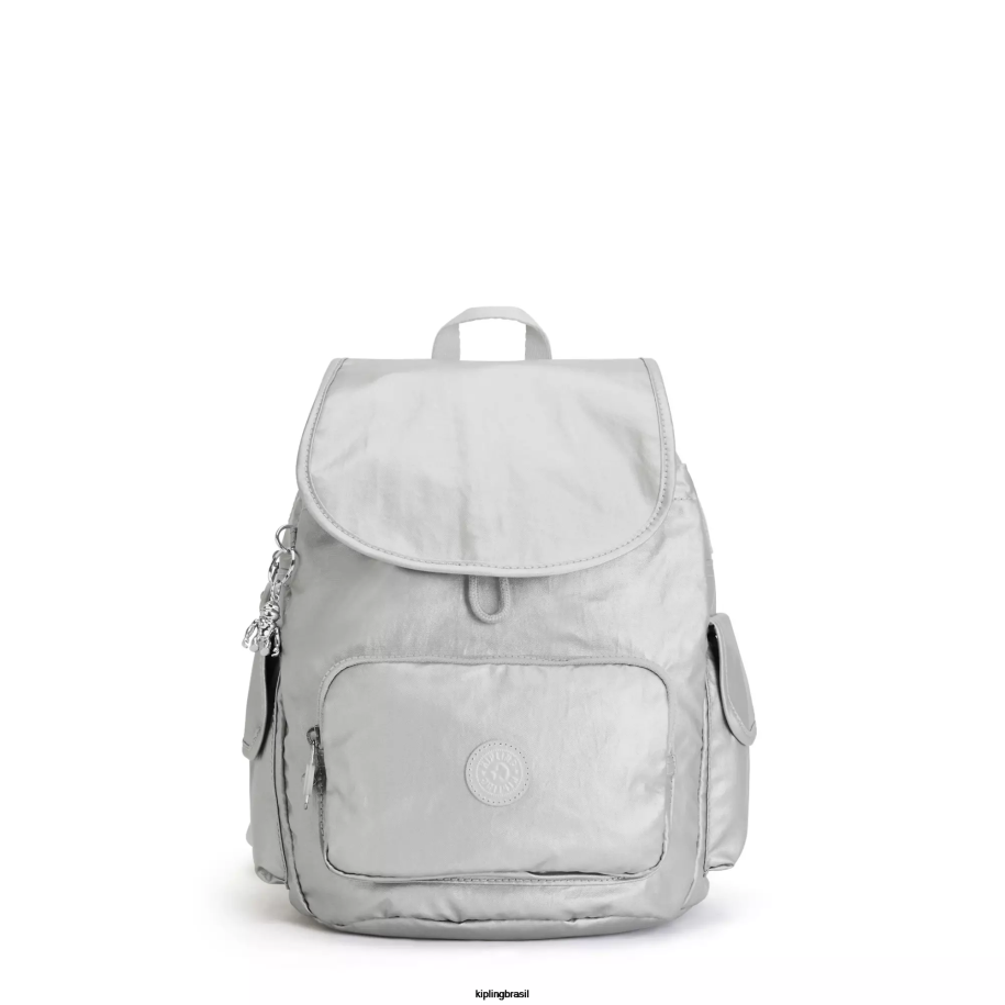 mulheres mochilas pequenas Kipling metálico brilhante city ​​pack pequena mochila metálica 4X8V380